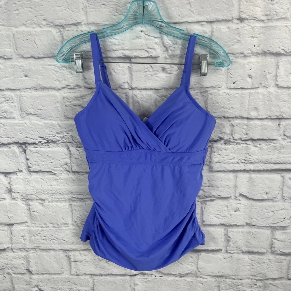 Ann Cole Ruched Underwire Periwinkle Blue Tankini Top 36B/34C Beach Vacation